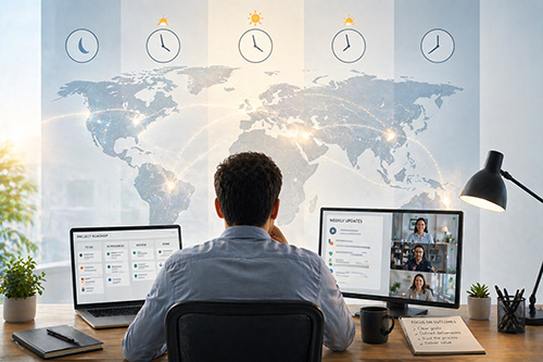 Managing across time zones requires a shift from control to clarity. Leaders who prioritize defined outcomes, async communication, and autonomy build teams that perform without constant oversight.