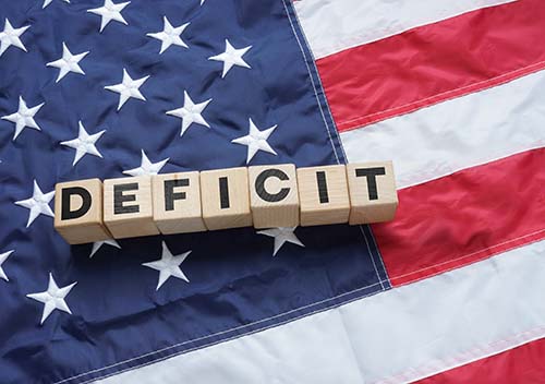 Deficit is the annual difference between the amount of government spending and the amount of revenues collected through taxes and fees